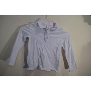 2022 Gymboree White Long Sleeve Polo Shirt Top‎ Ruffle Trim Collar GIRLS 8